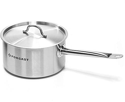 FORGAST Edelstahl Stielkasserolle 6L Ø24cm mit Deckel Stieltopf Induktion | großer Gastro Kochtopf & Suppentopf für alle Herdarten, 3mm Sandwichboden, hitzeisolierter Griff, spülmaschinenfest