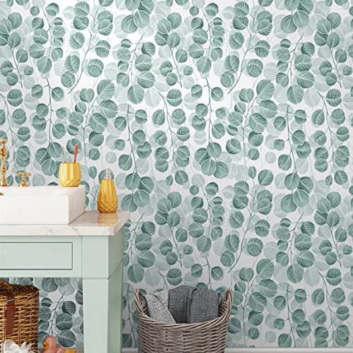 JOLIHOME Selbstklebende Tapete Grün und Blau Runde Blätter Effekt Abziehen und Aufkleben Kontaktpapier Aquamarin Wasserdicht Klebrige Rückseite Plastik Vinyl-Folie Rolle für Küche 44.5x500cm