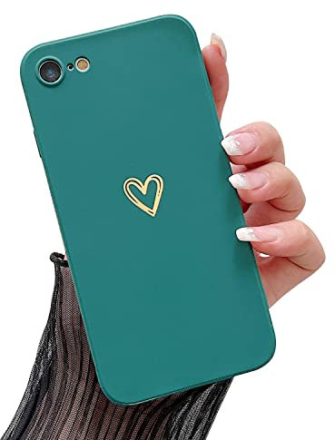 ZTUOK Coque de protection compatible avec iPhone 6/6S 4,7 - Motif cœur mignon - Avec protection de l'appareil photo - Anti-chocs - Ultra fine - En silicone souple - Pour iPhone 6/6S 4,7 - Vert foncé
