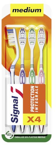 SIGNAL - Brosse à Dents Protection Intégrale - Brosse 100% recyclable fabriquée avec 80% de plastique recyclé - Medium (lot de 4 brosses à dents)