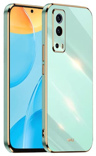 HONLEN Coque pour Vivo Y52 5G / Vivo Y72 5G (6.58 inches), Étui en TPU Souple en Silicone, Design de Cadre de Galvanoplastie - Vert