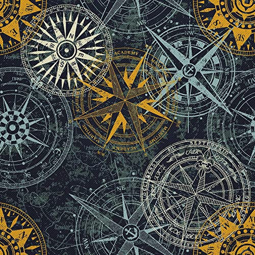 HEKO PANELS Stoff Oxford Wasserdichte Meterware Canvas-Stoff Polyester Stoff Zum Nähen Nähstoffe Dekostoffe Wasserabweisend Blickdicht Kompasse Windrosen 3 Meter 155 x 300 cm