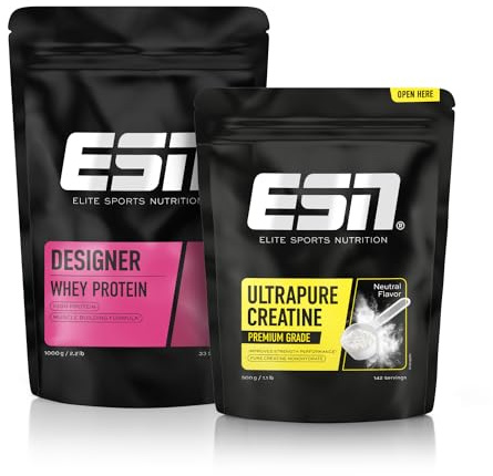ESN Designer Whey Proteinpulver 1kg + Ultrapure Creatine Monohydrate 500 g | Proteinpulver Vanille Flavour, die Kombi zum Muskelaufbau und -erhalt - made in Germany