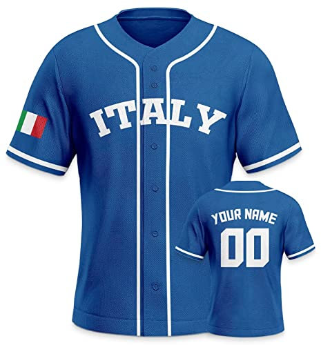 Yolovi Italien Personalisiertes Baseball Trikot 3D Stickerei/Druck World Baseball Jersey mit Ihrem Namen und Nummer Hip Hop Baseball Shirt für Herren Damen Kinder, Small-6X-Large