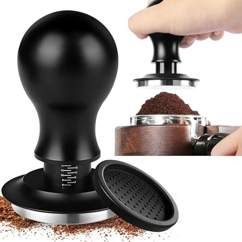 VOVANE Kaffee Tamper 53mm, Edelstahl Espress Tamper mit eingebautem Federmechanismus für konstanten horizontalen Druck