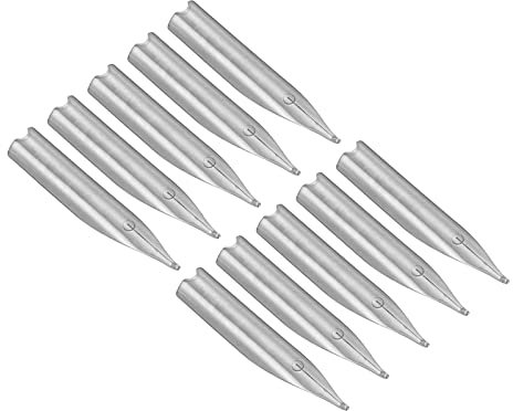 PATIKIL 0.38mm Line Width Fountain Pen Nib Replacement, 10 Pack 304 Stainless Steel Ink Dip Calligraphy Pen Nib Office Supplies for Drawing Writing, Silver