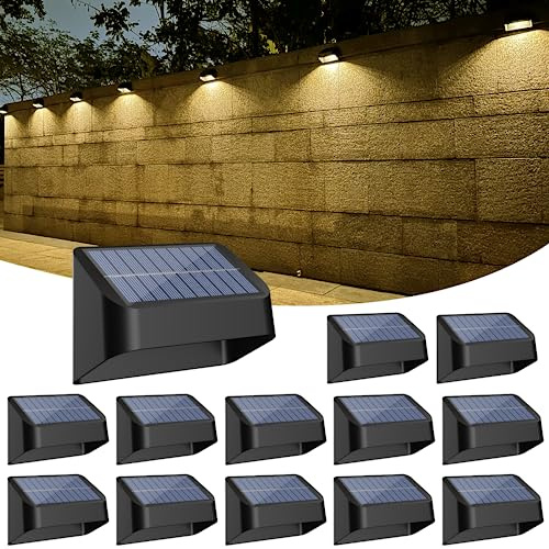 Brighter Solar Fence Lights,Solar Lights Outdoor Waterproof,Warm White and RGB 8 Colors,Dusk to Dawn Deck Light, Outdoor Lighting for Backyard/Railing/Wall/Step/Patio(12 Pack,Black)