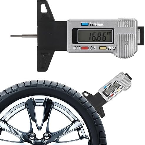 Tire Tread Depth Gauges,Digital Tyre Tread Depth Gauge LCD Display Tyre Thread Measuring Gauge Blue Tire Wear Gauge Tread Checker with Inch MM Conversion for Motorcycle Car Truck Vans SUV (sliver)