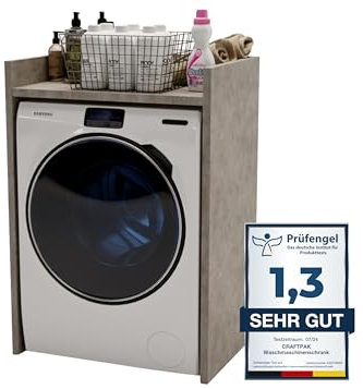 CraftPAK Waschmaschinenschrank geeignet für Waschmaschine & Wäschetrockner, Waschmaschinenschrank Überbauschrank, Badezimmermöbel Größe 66x97x48 cm, Farbe Beton