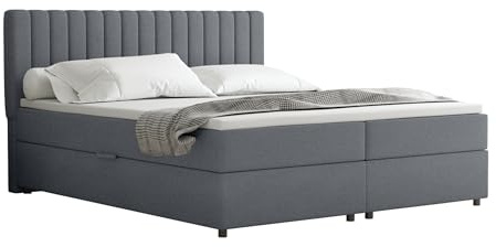 PANDA MÖBEL Homesy Everest Boxspringbett 140 x 200 cm Doppelbett mit hochwertiger Bonell-Matratze incl Topper, Polsterbett mit Bettkasten, Schlafzimmer, Bequem, Modern, Stilvoll