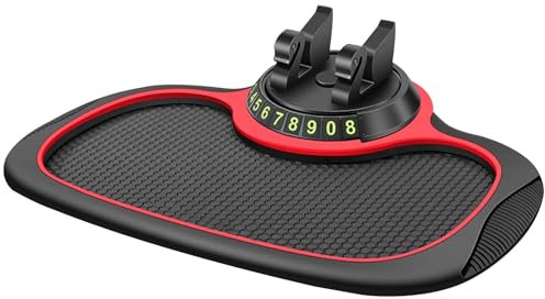 antirutschmatte Auto Handyhalterung - Auto Armaturenbrett Ablage rutschfeste Auto Telefonpad mit Telefonnummer - 360 Grad Drehbare Telefonhalterung Auto Dash mat für Autodekorationen (Rot)