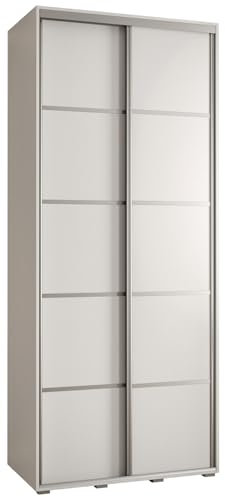 MEBLE KRYSPOL Davos 4 110 Schrank mit Zwei Schiebetüren für Schlafzimmer - Moderner Kleiderschrank mit Kleiderstange und Regalen - 235,2x110x60 cm - Weiß Weiß Silber