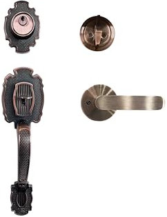 LOCKSET4U MARA Single Front Door Hardware Set, Grip Entry Door Lock Set with Lever Handle and deadbolt, Antique Copper