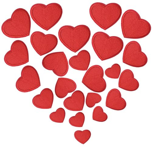 GYGYL 24 Pieces Heart Iron on Patches, Embroidered Sew on/Iron on Patch Applique for Clothes, Dress, Hat, Jeans, DIY Accessories-Red