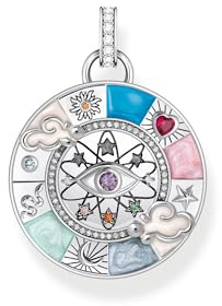 THOMAS SABO Kettenanhänger Glücksrad mit kosmischen Symbolen Silber 925 Sterlingsilber, Geschwärzt, Kaltemail