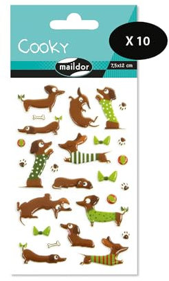 MY MANDARINE CY097Cpack - Packung mit 10 Stickerbögen 3D Stickers Cooky, 260 Stickers, Dackel, 1 Pack