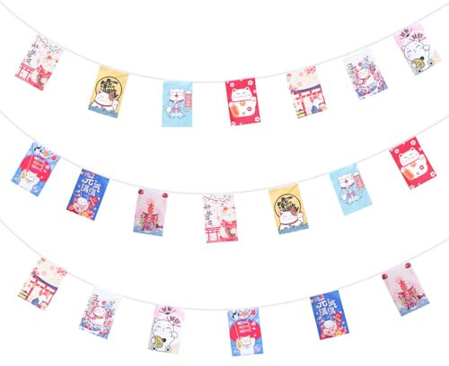 Amosfun Japanische GlüCkskatze Wimpelkette Aus Polyester, Perfekt FüR Izakaya Deko, Restaurant Und Shop-Dekoration, Japanische Partydeko