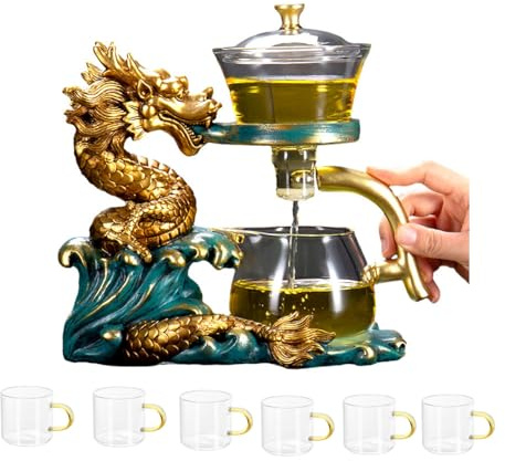 Fire Kirin Glas-Teekannen-Set, Teebereiter mit Teesieb, halbautomatisch, tropfende Abdeckung, Schüssel, Lazy Tea Set (Drache, Teekannenset)