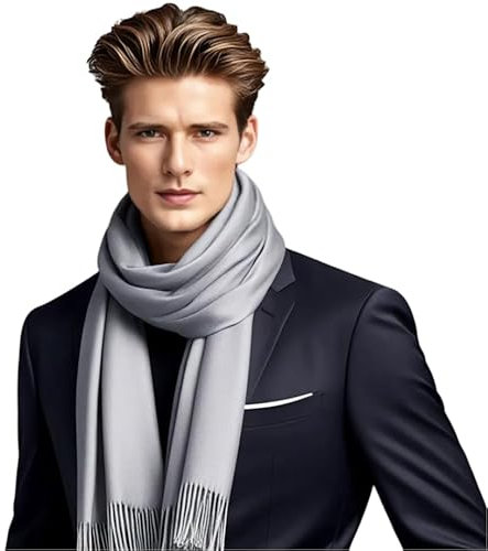 LA FERANI Herren Sommerschal Kaschmir 180x70cm extra dünn für formelle Anlässe Anzug elegant Stil Klassik geschmeidig dunkel grau leicht Herrenschal Geschenk für Ihn (Dunkel Grau)