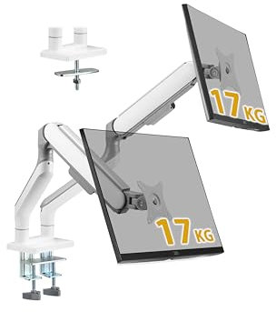 ETHU Heavy Duty Dual Monitor Arm, Heavy Duty Aluminum Gas-Assisted Dual Arm Desk Mount for 17–35” Flat and Curved Screens, Fully Adjustable, Tilt Swivel, Support Up to 28.5lbs, VESA 75/100,White