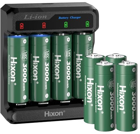 Hixon Wiederaufladbare Lithium Akku AA, 8er-Pack mit Ladegerät, Langlebige AA Batterie Lithium 3000mWh (1,5V/2000 mAh), Ladezyklen Bis zu 1600+