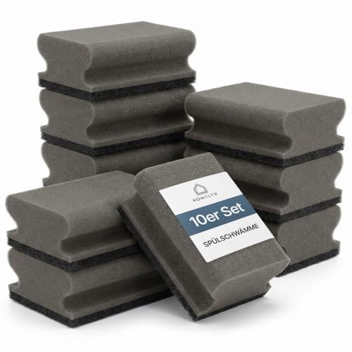 HOMELYN Spugne per lavello, 4 x 7 x 9 cm, grigio, a doppio strato, lato morbido e lato abrasivo, per pentole, padelle e stoviglie, utensili da cucina, spugna per la pulizia, spugna per la pulizia