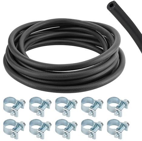 WENLISELL Fuel Hose 6mm ID, 6 Meters Fuel Line with Hose Clamps, Black Fuel Pipe for Cars, Trucks, Tractors, Small Engines