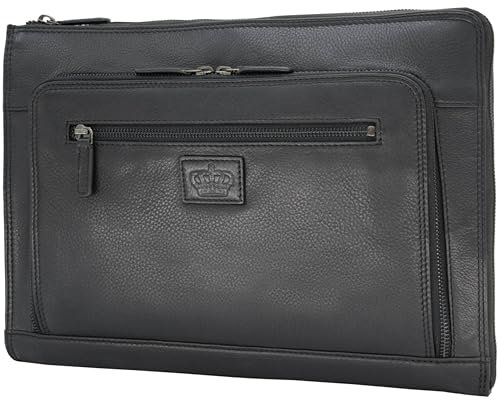 Baur Notebook Tasche Echtes Leder | Laptoptasche bis 13,3 Zoll | Handgefertigte Tasche | Tragetasche mit dünnem Design | Praktische Front Bag (Rindsleder Schwarz)