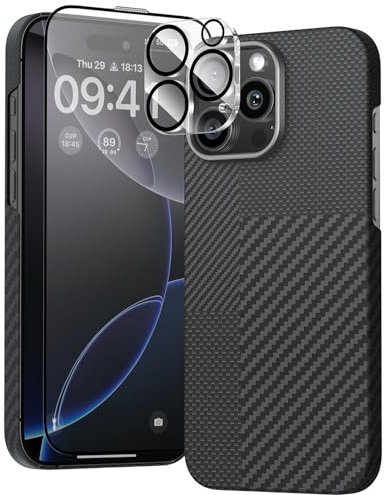 JUESHITUO für iPhone 16 Pro Max Hülle, Carbon Aramid Ultra Dünn Handyhülle Kompatibel mit MagSafe, Stoßfest Kratzfest Schutzhülle Anti-Fingerabdruck Case mit Kameraschutz