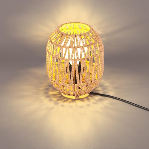 LIGKIN Gewebte Tischlampe Nachttischlampe Boho Style Lampenschirm aus Papierschnüren Tischleuchte Vintage Tischbeleuchtung Nachtlicht für Schlafzimmer Büro Lesen