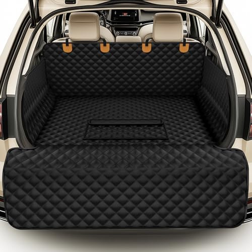 Waterproof SUV Cargo Liner for Dogs - Pu Leather Pet Car Seat Cover Protector with Bumper Flap, Non-Slip Backseat Mat for SUVs, Sedans, Vans Trunk | Easy Clean, Scratch Resistant (Black, Extra Large)