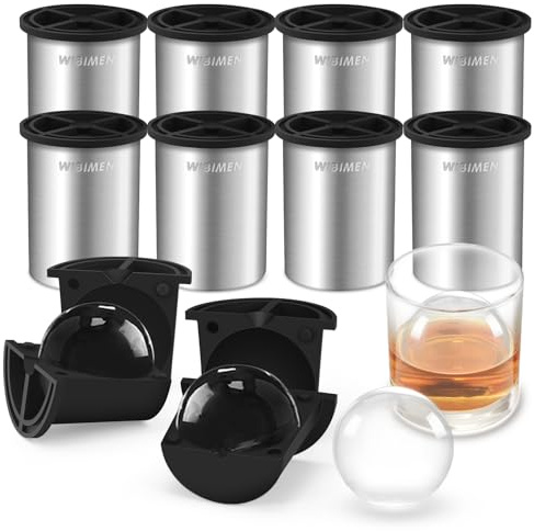 Clear Ice Cube Maker, 6.4 cm Ice Balls, Ice Ball Maker Made of Crystal Clear Stainless Steel, BPA-Free Premium Silicone Ice Cube Trays for Whisky and Cocktails (8 PACK)