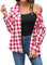 Stamain Chemise a Carreaux Rouge Femme Chemise à Boutons à Manches Longue Country Top à Enrouler Décontracté Bureau Classique Fête avec Poches L