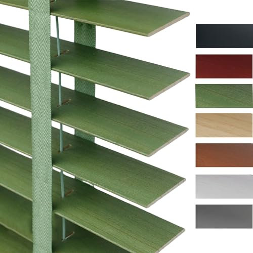 Holzjalousie Jalousien 30cm 45cm 60cm 75cm 90cm 100cm 105cm 120cm 135cm 150cm 160cm Sichtschutz Sonnenschutz Verdunkelungs Horizontale Fenster Jalousien(Grün)