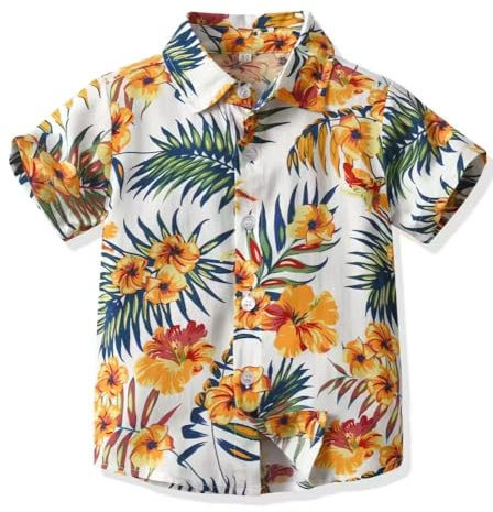 Yanmucy Mens and Boys Hawaiian Shirt Father and Son Matching Beachwear Shirts Boys Floral Print Cotton Button-Down Casual Shirts Parent-Child Summer Clothes