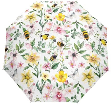 GAIREG Regenschirm mit Bienen und Blumen, winddicht, kompakt, zusammenklappbar
