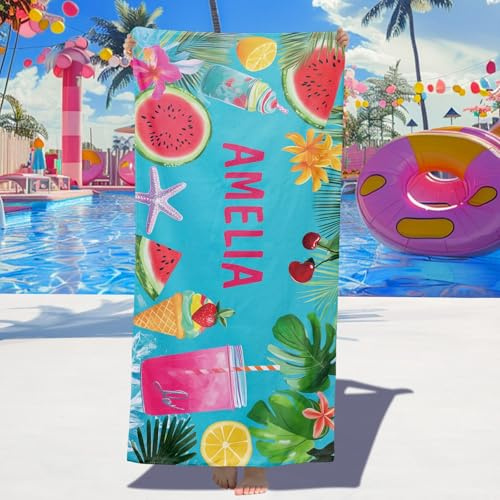 Dihope Strandtuch Personalisiert mit Namen Microfaser Handtücher Badetuch | Badetuch Großes Schnelltrocknend Strandhandtuch für Erwachsene, Kinder,sandfrei,weich & saugfähig,leicht,Pool,Reisen,Camping