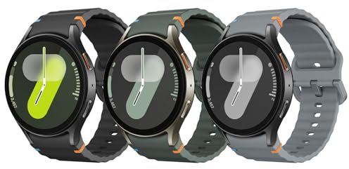 Astorgos 3 Pack Sport Straps Compatible with Samsung Galaxy Watch 7 FE 6 5 4 Strap 40mm 44mm, No Gap Soft Silicone Band for Galaxy Watch 6 4 Classic 43mm 47mm/5 Pro 45mm Men Women, Blk/AG/SG