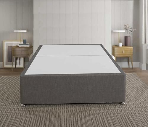 DBZ BEDS 3 FT Single Bed Base - Grey Linen Divan Bed Base with 2 Drawers Same Side – Chrome Glider Feet and Fabrics