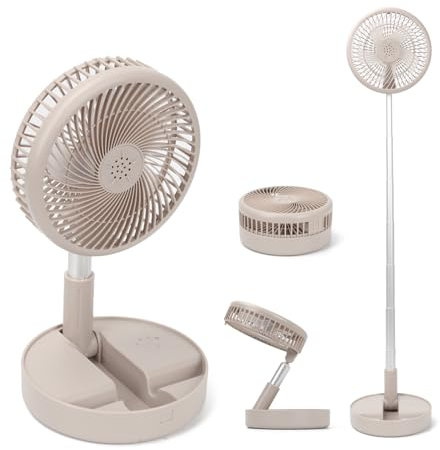 39 inch Cordless Folding Fan,7200mAh Desk and Table Fan, USB Powered Pedestal Silent for Bedroom/Office,Telescopic Foldable for Outdoor, Courtyard, Beach,Travel, Room,4 Speed Settings (Beige)