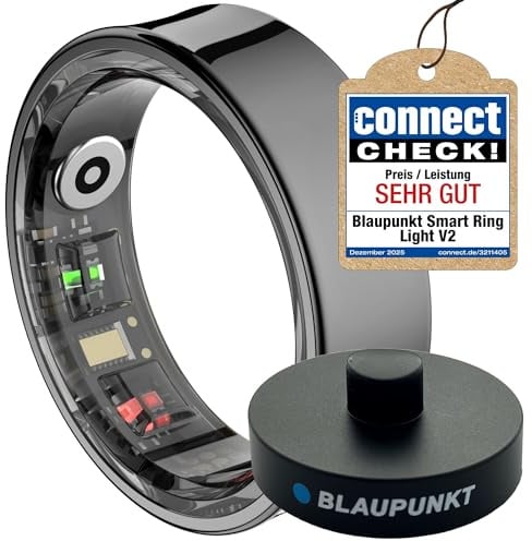 BLAUPUNKT Smart Ring V2 | kein ABO | höchster Datenschutz | Keine Cloudanmeldung | Schritte, Schlaf, Puls, Blutsauerstoff SpO2, Kalorien, HRV, Sport | IP68 | Android und iOS App | Schwarz | Größe 10