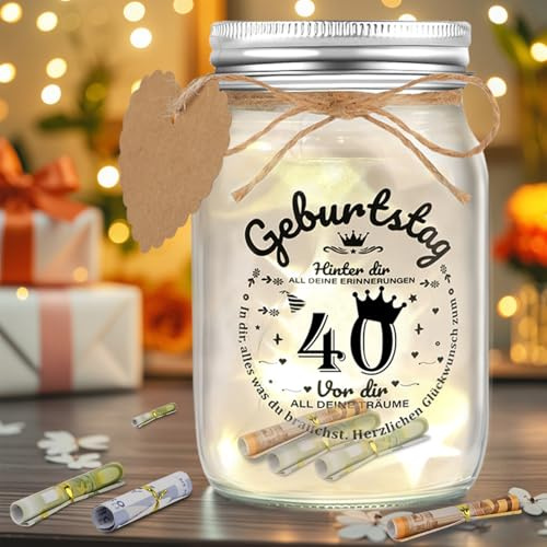 Apexxus 40th Birthday Gift for Men and Women - LED Bottle Light Birthday 40th Money Gifts Packaging 40th Birthday Gift Money Light Bottle Cool Gift Ideas