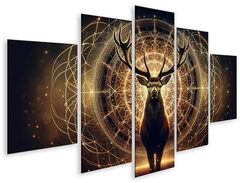 islandburner Prime Bild auf Leinwand Majestaetischer Hirsch mit Mandala Kunsthintergrund Bilder Wandbilder Poster