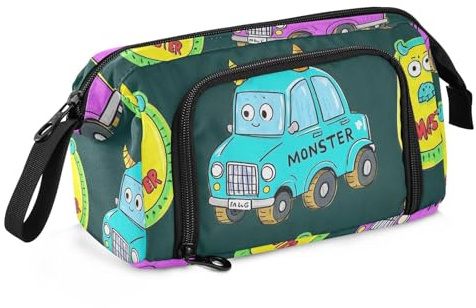 Monster Car Federmäppchen, bunt, Grün, großes Fassungsvermögen, Federmäppchen mit Schlitz für Studenten, Schule, ein Muss