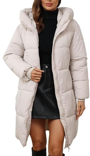 Angxiwan Winterjacke Damen Lang Warm Wintermantel Leicht Daunenjacke Winter Puffer Jacke Outdoor Steppmantel Reißverschluss Daunenmantel mit Kapuze übergang Mantel Parka