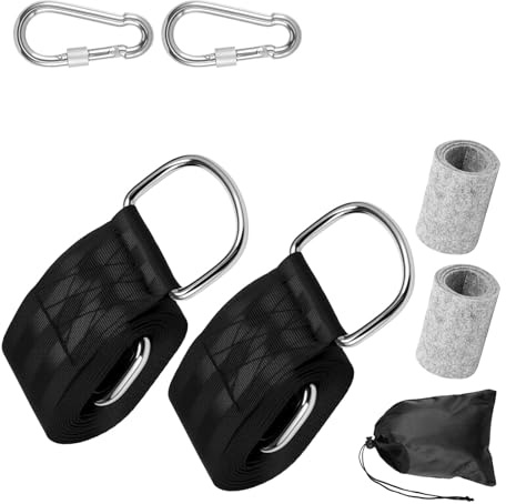 alloneslife Robuste Hollywoodschaukel-Befestigung mit Karabinern für Outdoor, Camping, Garten, Aufhängegurt, verstellbarer Hängemattengurt mit Karabinern