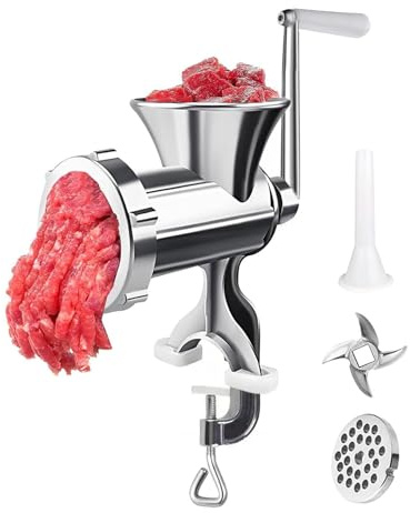 Hachoir à viande manuel - Robot culinaire manuel lourd | Alimenté par la | hachoir à viande avec 3 tubes de remplissage à saucisse | Pour ménage, dortoir universitaire, restaurant, appartement, loyer