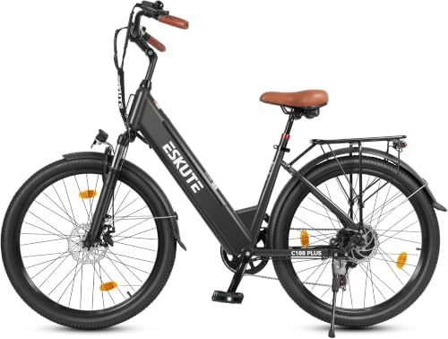 ESKUTE C100 Plus Bicicleta Eléctrica Adultos 26, Bici Eléctrica con Motor Trasero 250W, Batería Extraíble 36V 13Ah, 7 Velocidades, Velocidad Máx 25km/h, Pantalla LCD, Cuadro Bajo, Hombre y Mujer
