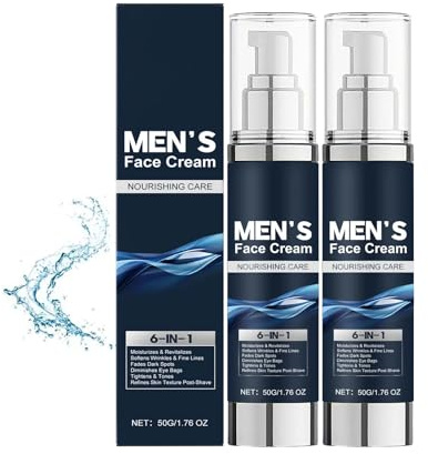 6-in-1-Gesichtscreme für Männer – Anti-Aging-Feuchtigkeitscreme für Männer mit Hyaluronsäure, feuchtigkeitsspendende Feuchtigkeitscreme auf Wasserbasis für das Gesicht von Männern (2PCS)
