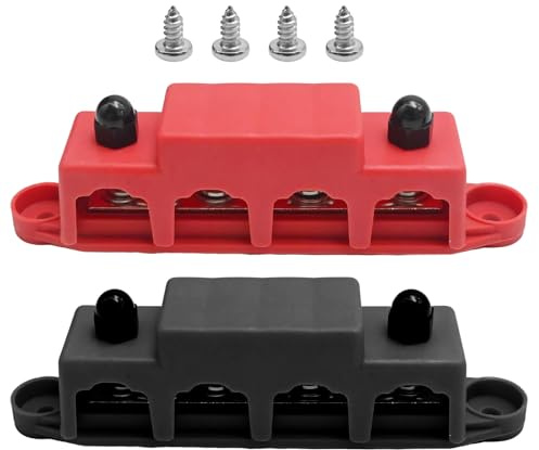 Ollanoos Battery Bus Bar Power Distribution Block, with 4x M10 Terminal Studs, 6x M4 Terminal Screws, 250A 12V-48V for Car Truck RV Boat and Trailer